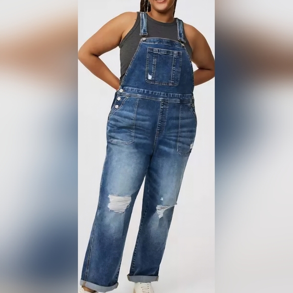torrid Denim - Torrid Straight Leg Denim Overalls Mid Wash Distressed Sz 12 Short